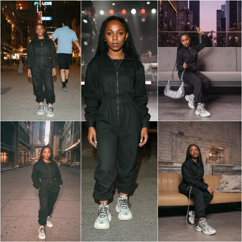 Black Jumpsuit with Chunky Sneakers