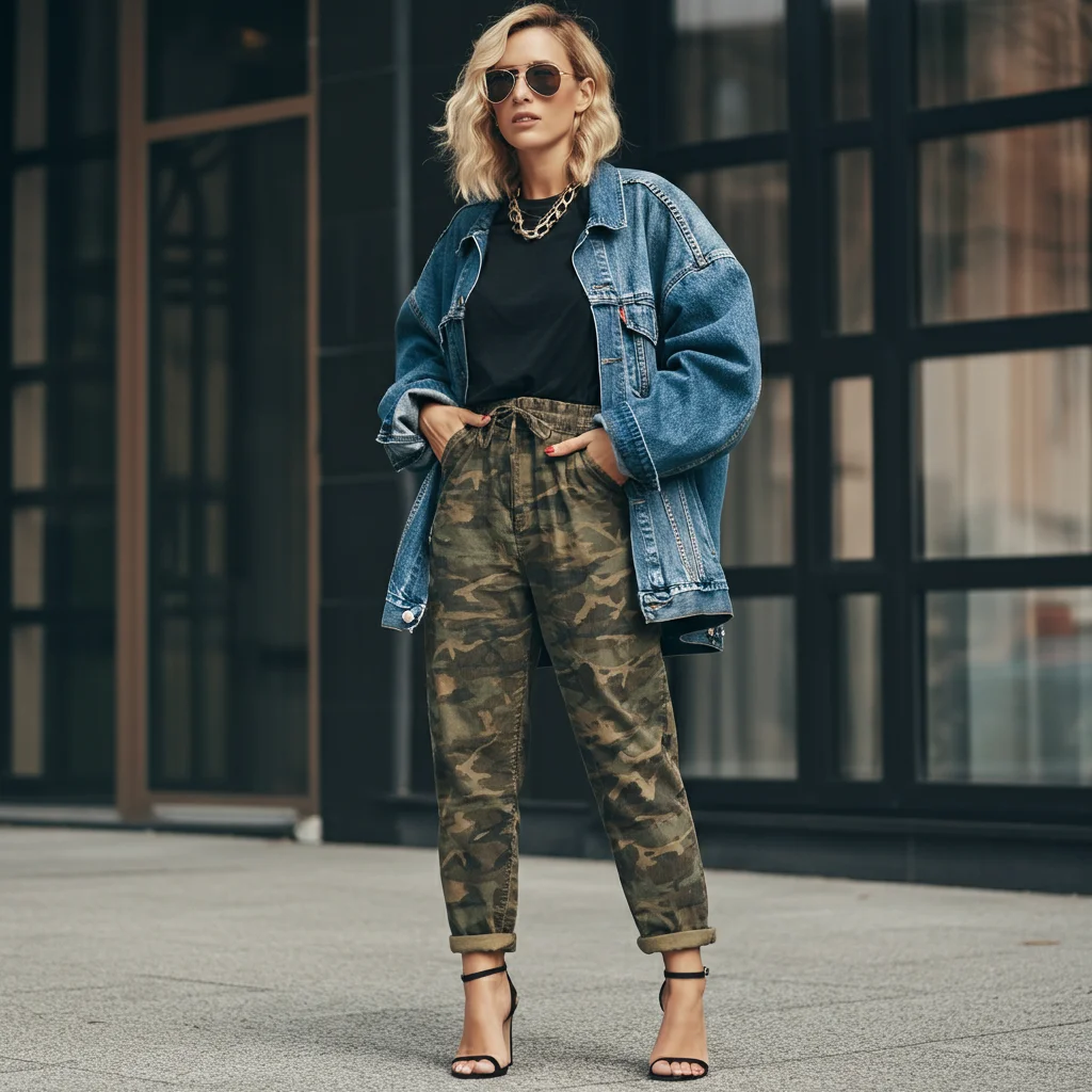 Camo Pants with Oversized Denim Jacket