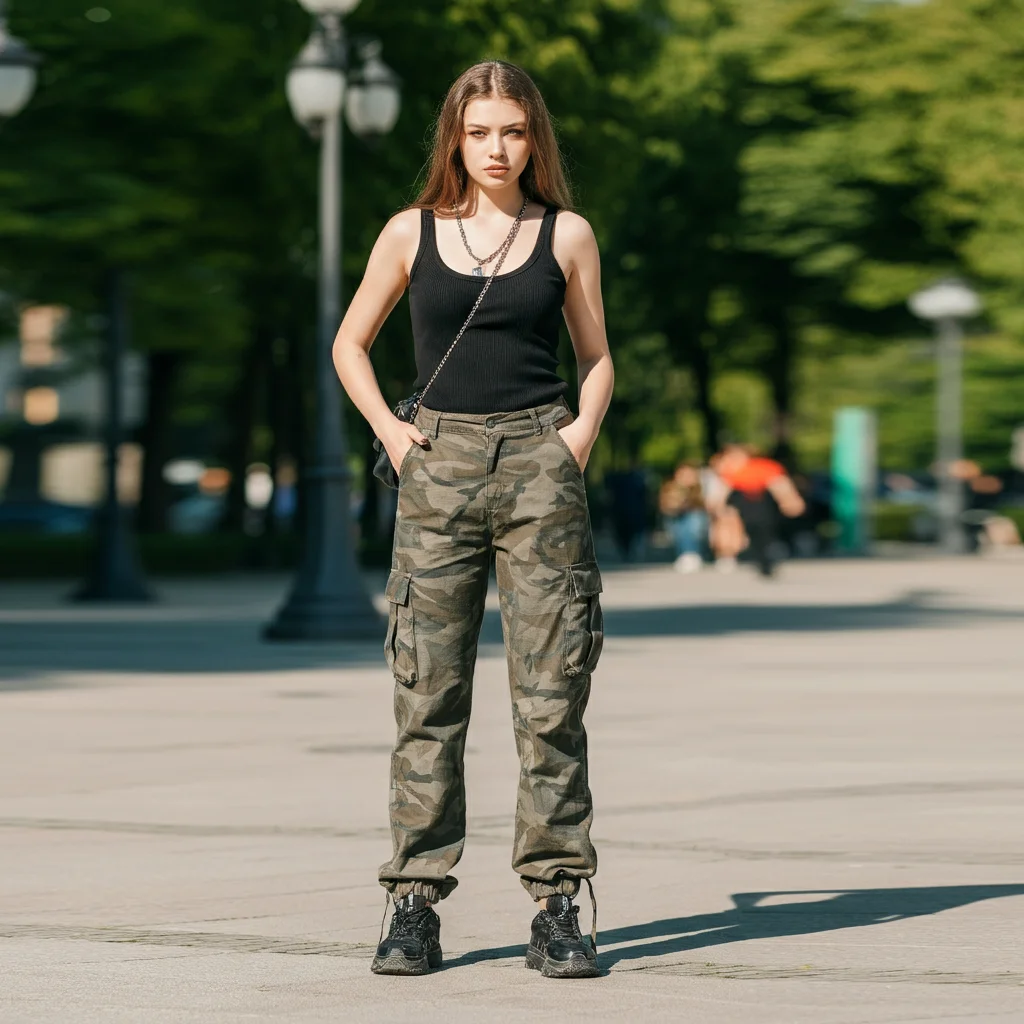 Cargo Camo Pants with a Black Tank Top