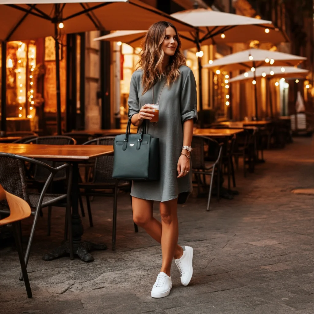 Casual Dress with White Sneakers