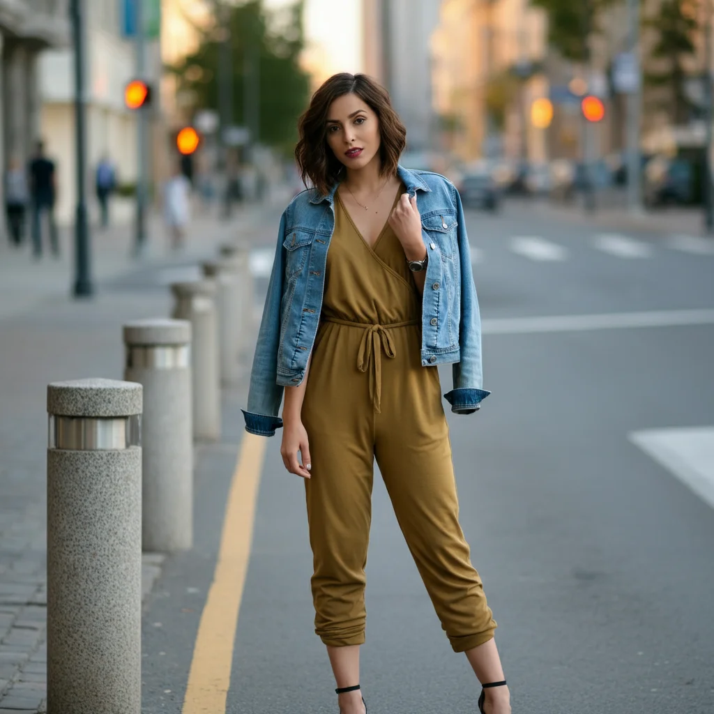 Casual Jumpsuit with Denim Jacket
