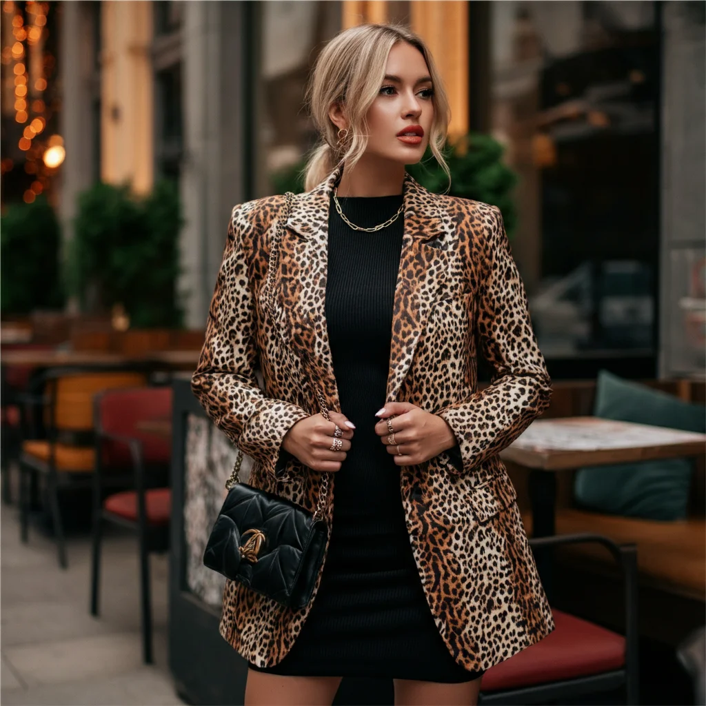 Cheetah Blazer with Black Dress