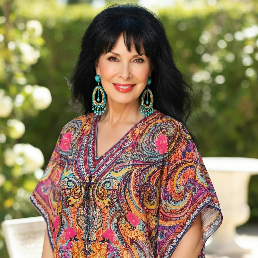 Colorful Caftan Dress with Statement Earrings