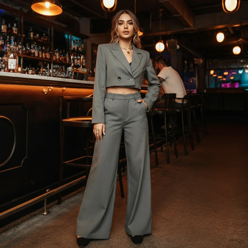Cropped Blazer with Wide-leg Trousers