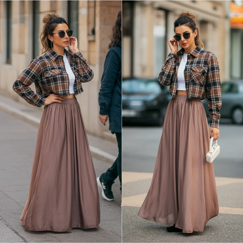 Cropped Flannel and Maxi Skirt