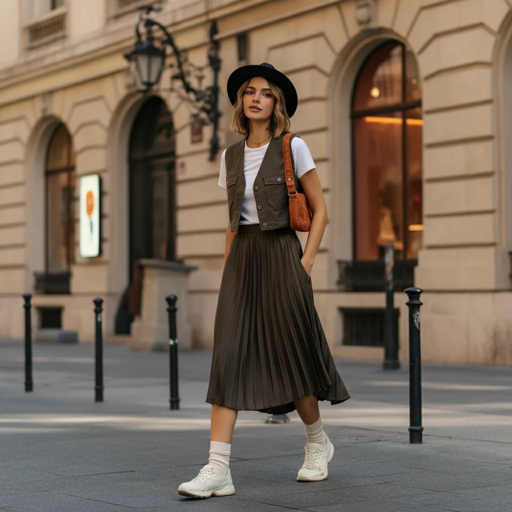 Cropped Vest with High-Waisted Skirt