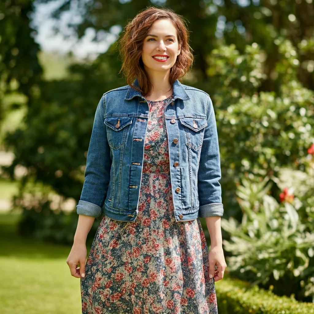 Denim Jacket with Floral Dress
