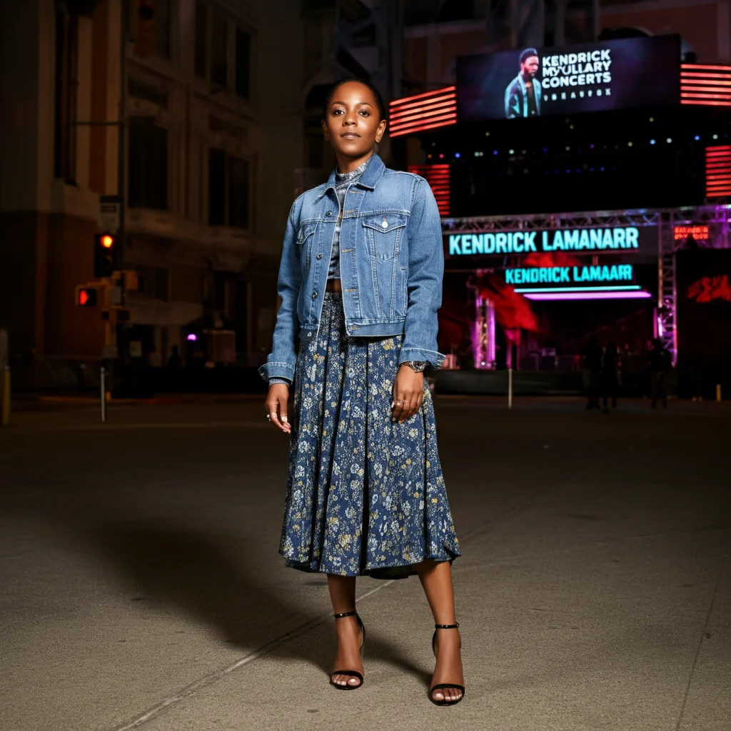 Denim Jacket with Midi Skirt