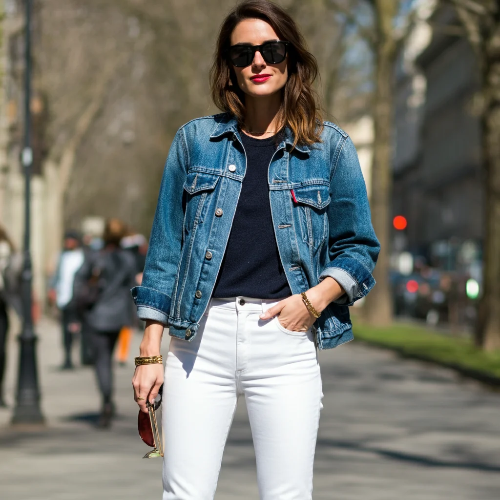 Denim Jacket with White Jeans