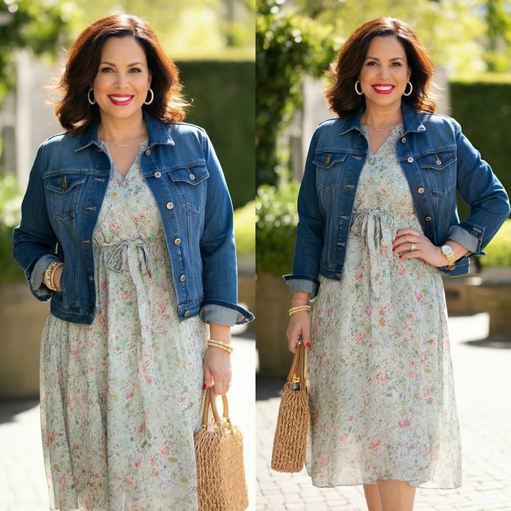 Denim Jacket with a Summer Dress