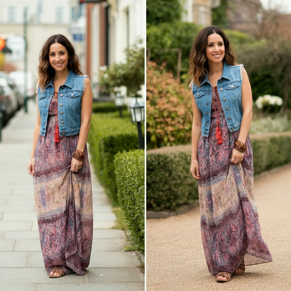 Denim Vest with Maxi Dress