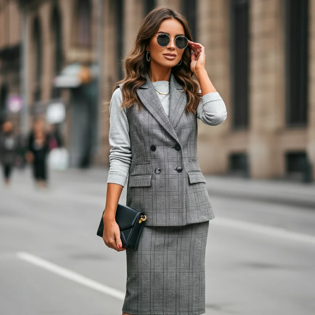 Double-breasted vest with Pencil Skirt