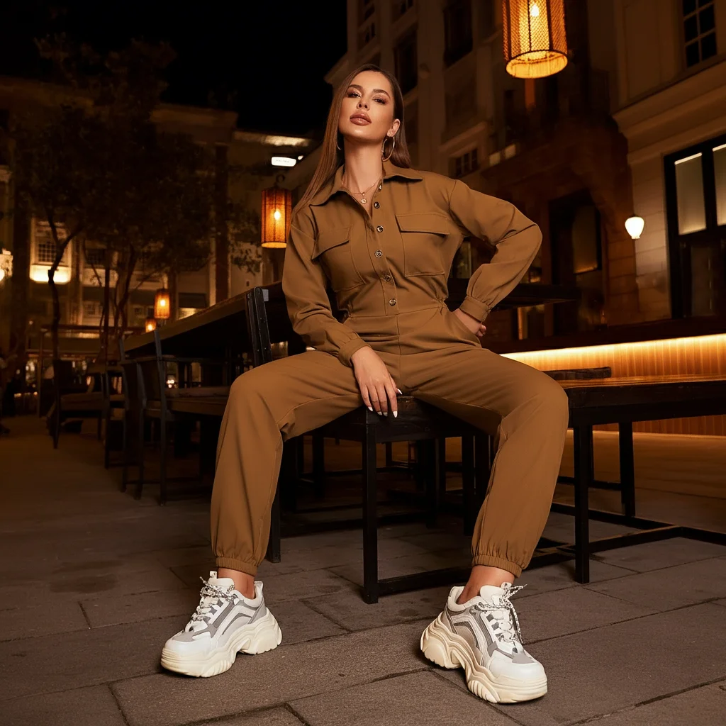 Fitted Jumpsuit with Chunky Sneakers