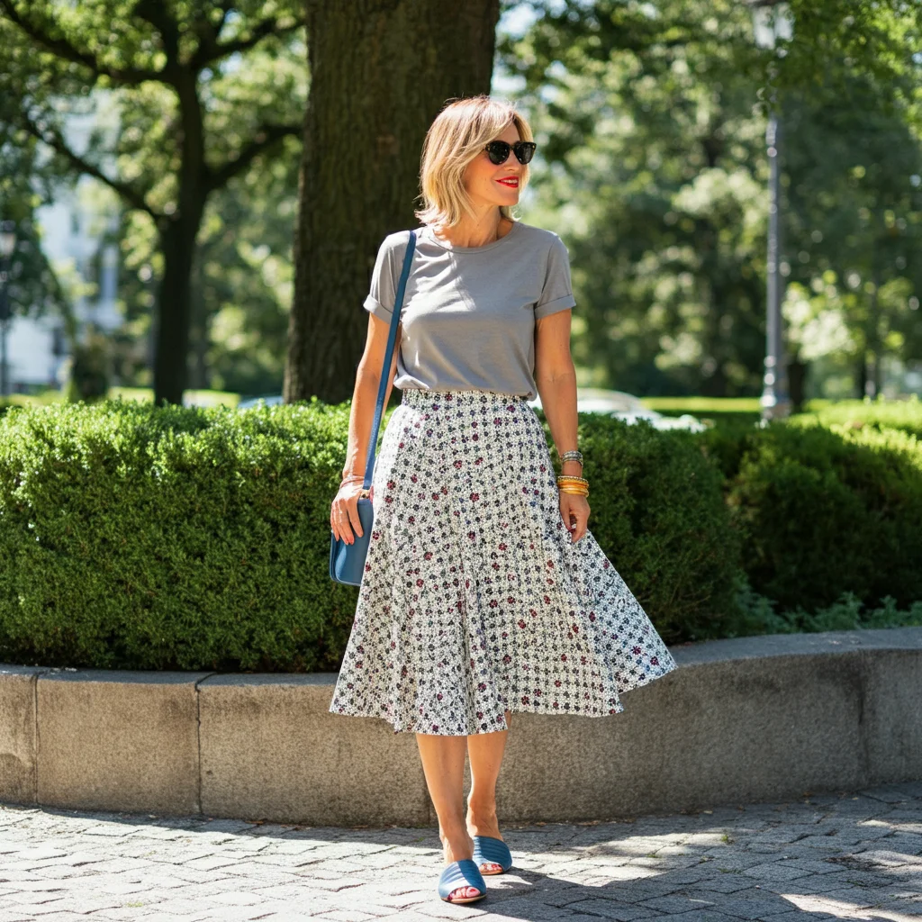 Flared Skirt with a T-shirt
