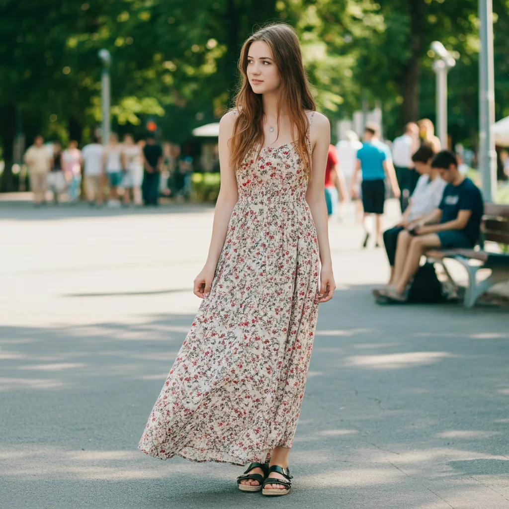 Floral Maxi Dress with Flat Sandals