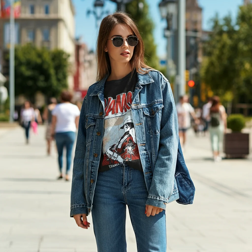 Graphic Tee with Denim Jacket