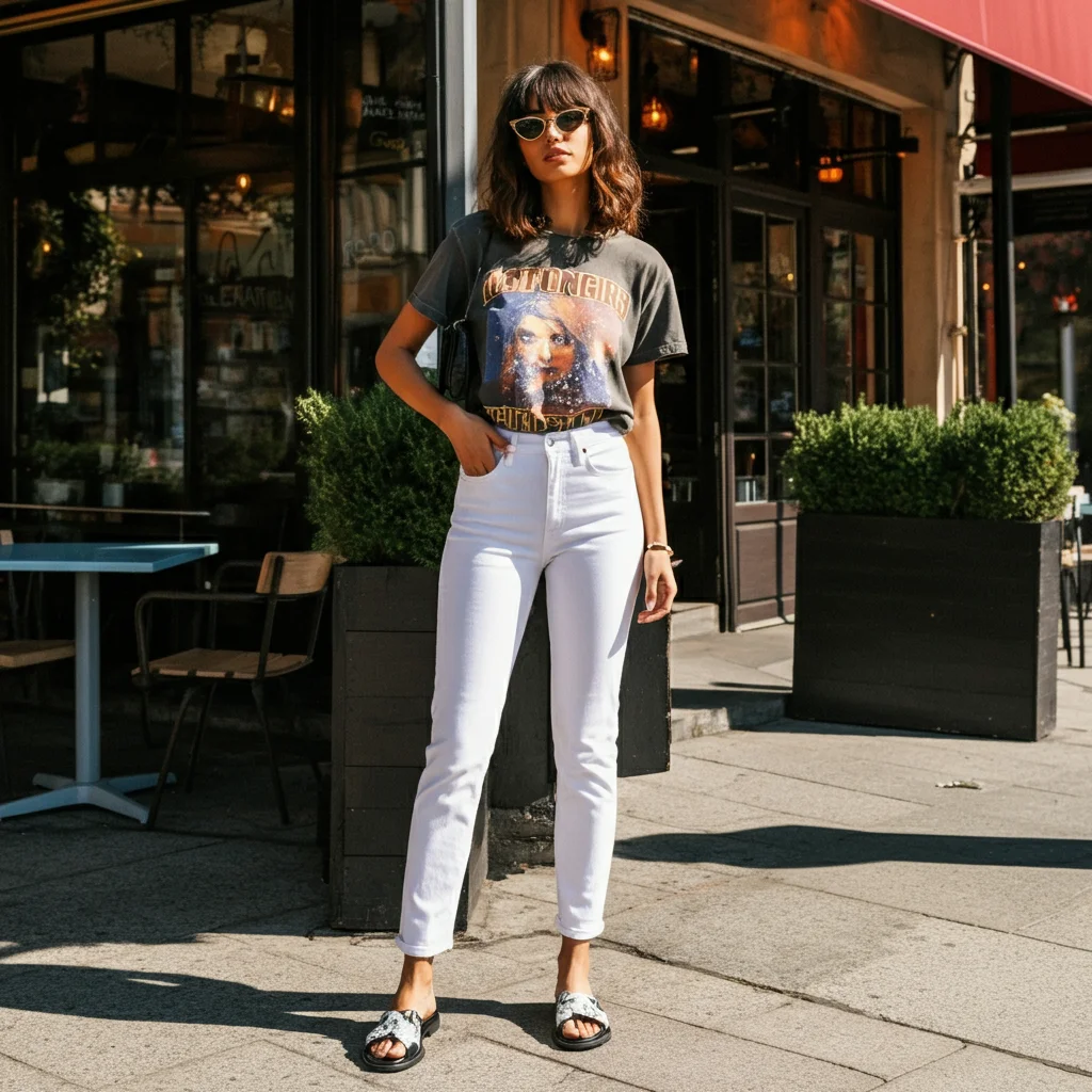 Graphic Tee with White Jeans