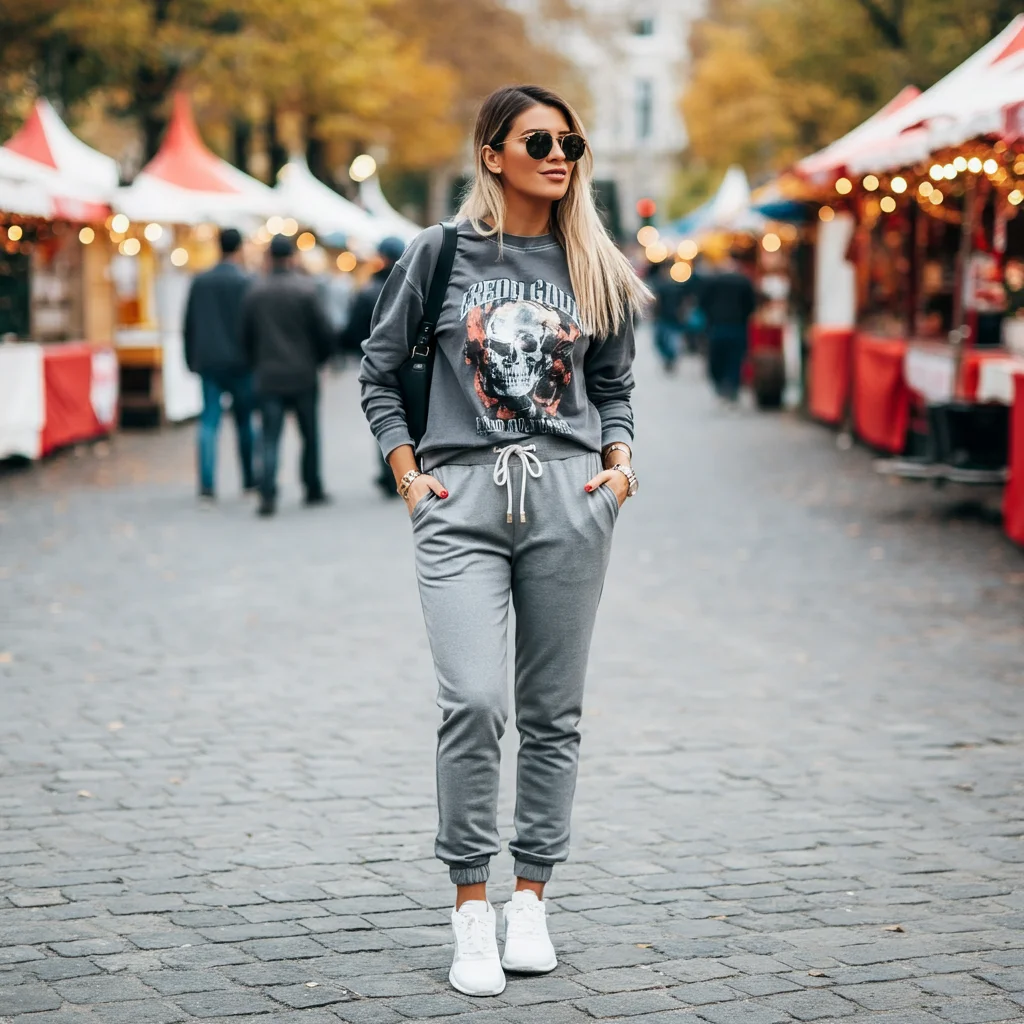 Grey Joggers with a Graphic Sweatshirt