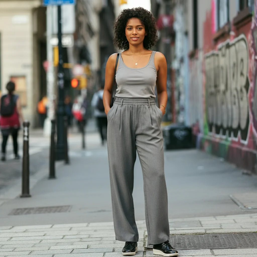 Grey Pants with a Simple Tank Top