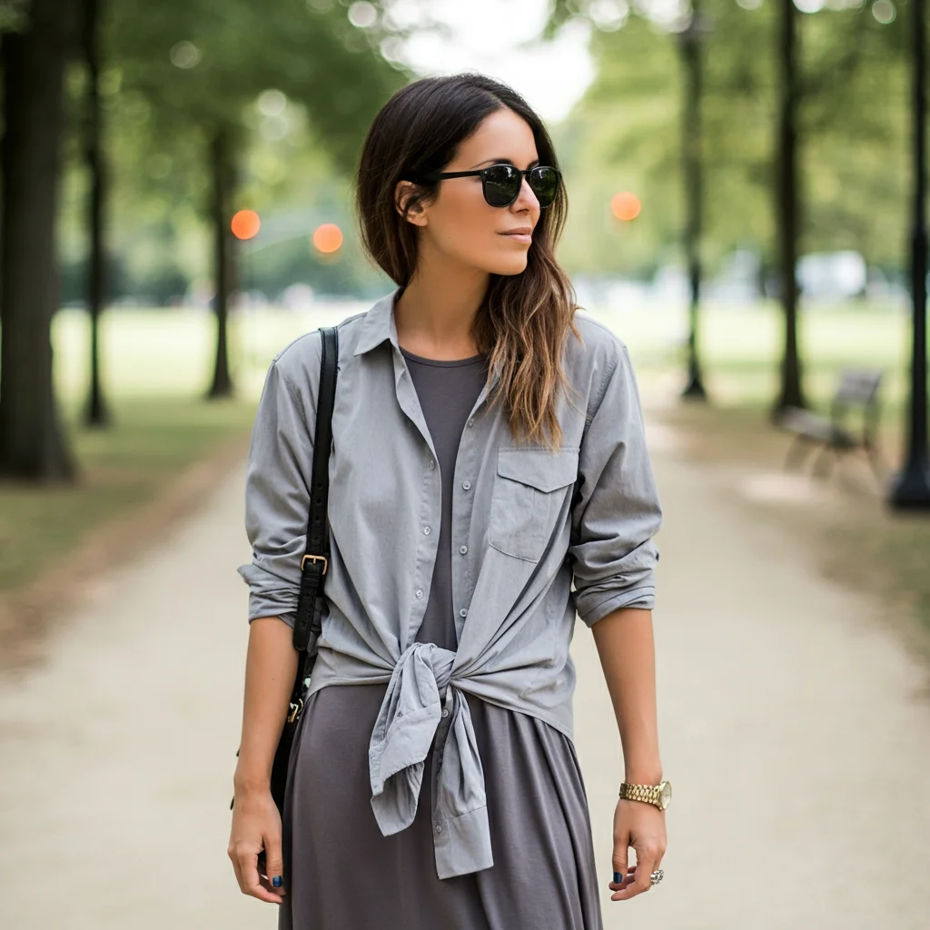 Grey Shirt Tied Over a Dress