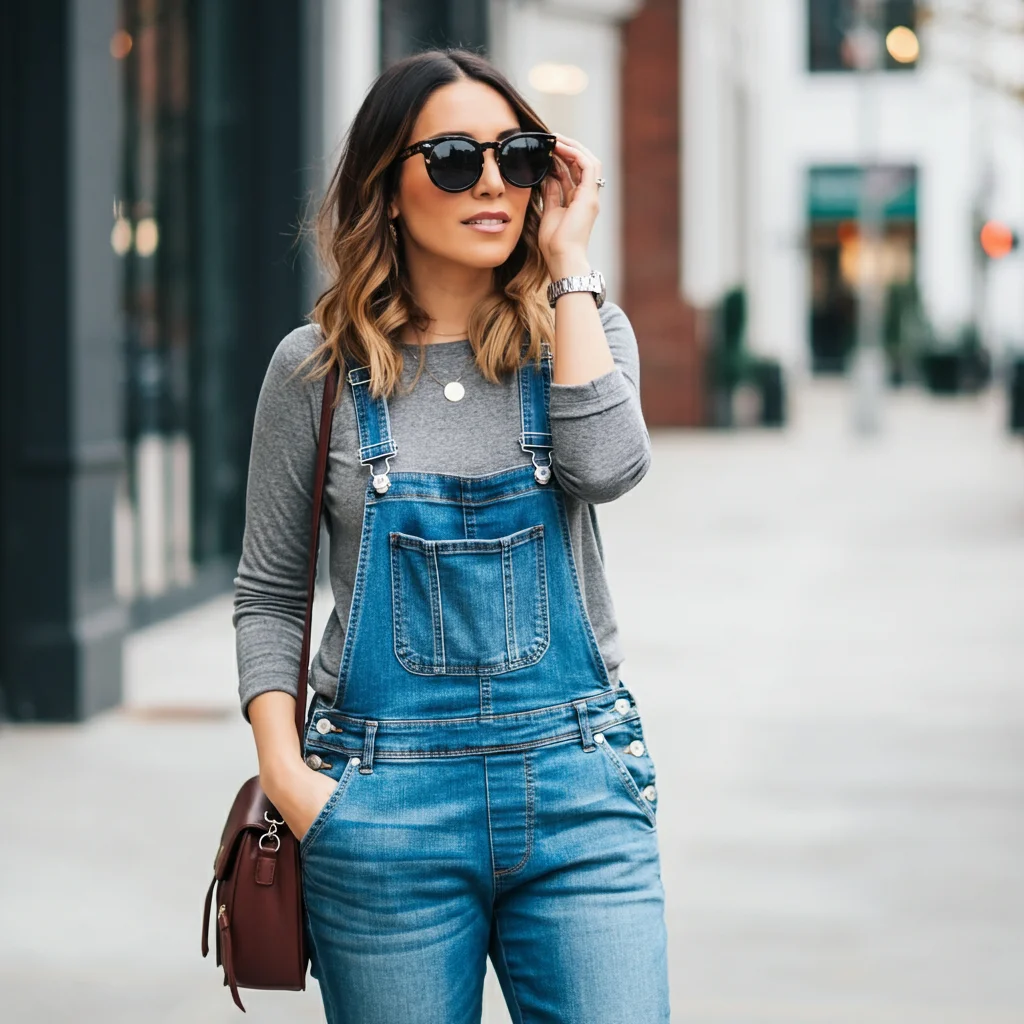 Grey Shirt and Denim Overalls
