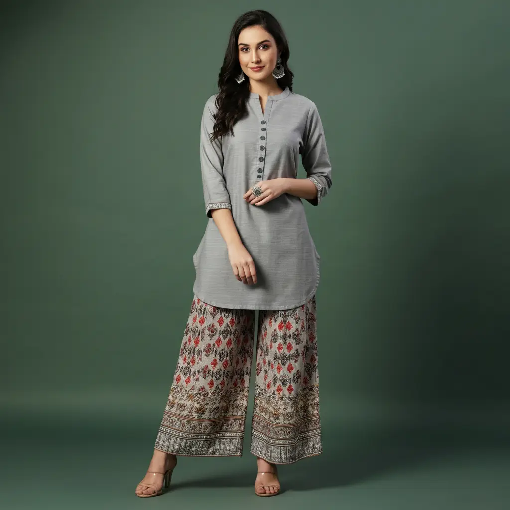 Grey Shirt and Printed Palazzos
