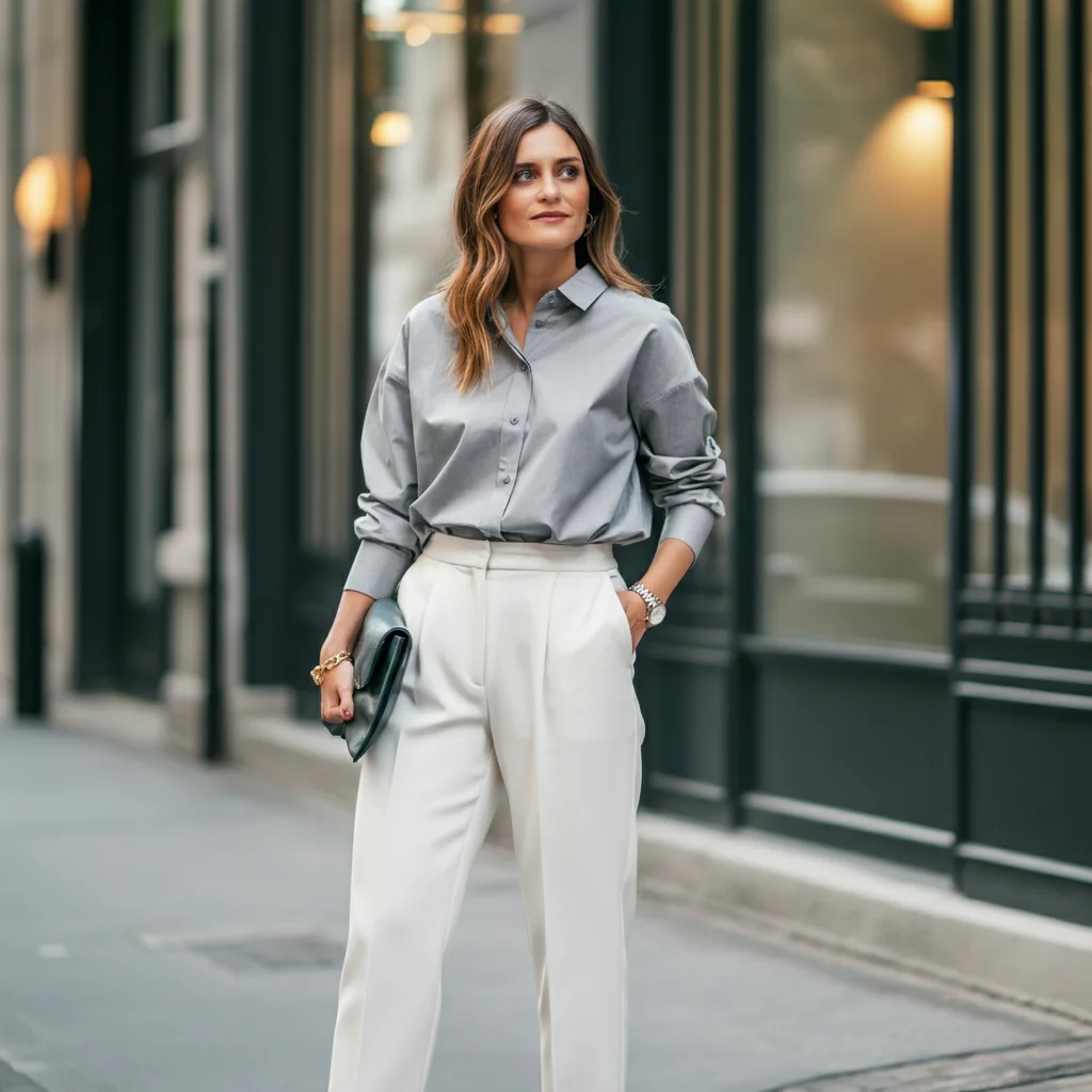 Grey Shirt and White Pants