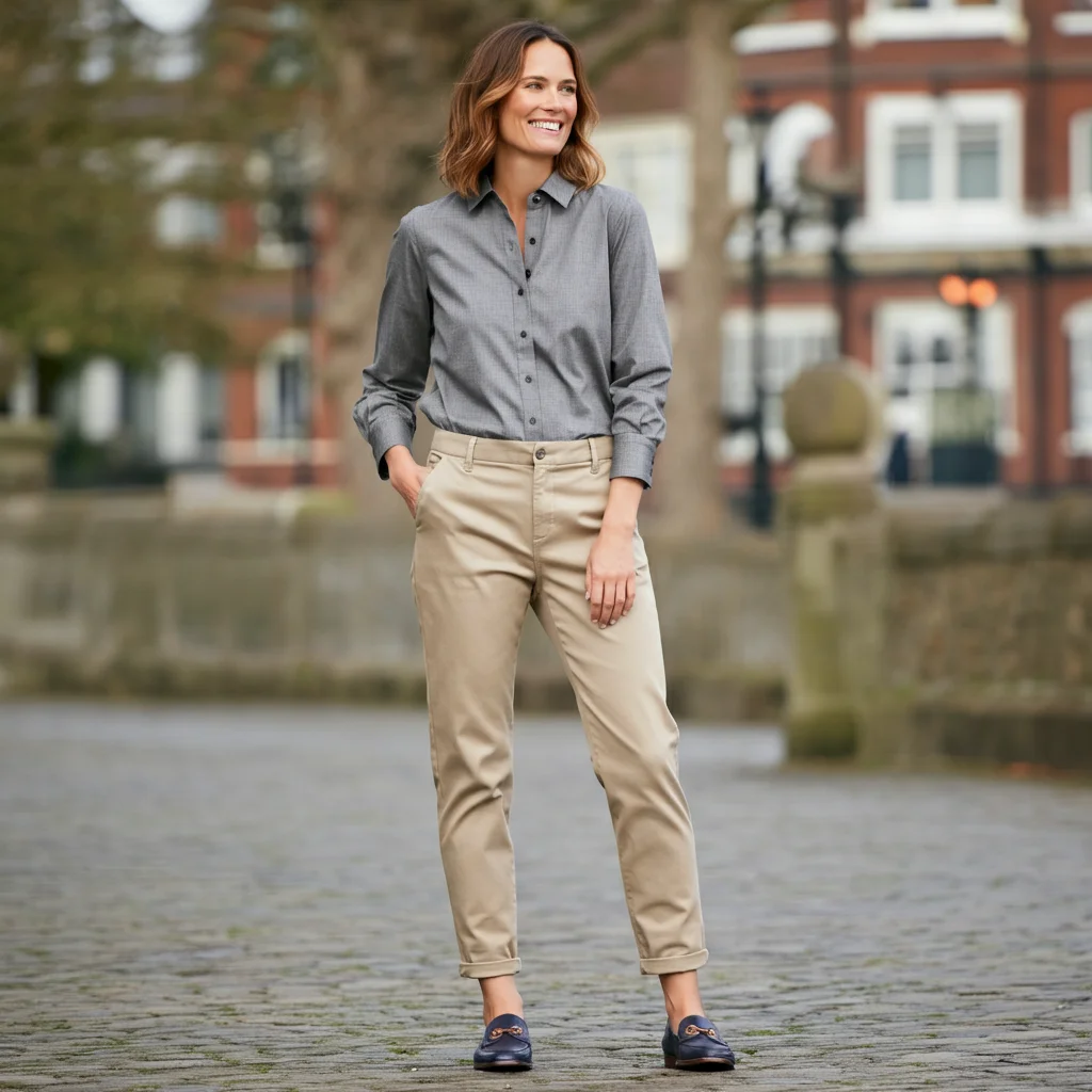 Grey Shirt with Beige Chinos