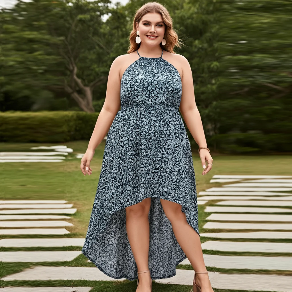 High-Low Hem Dress with Halter Neck