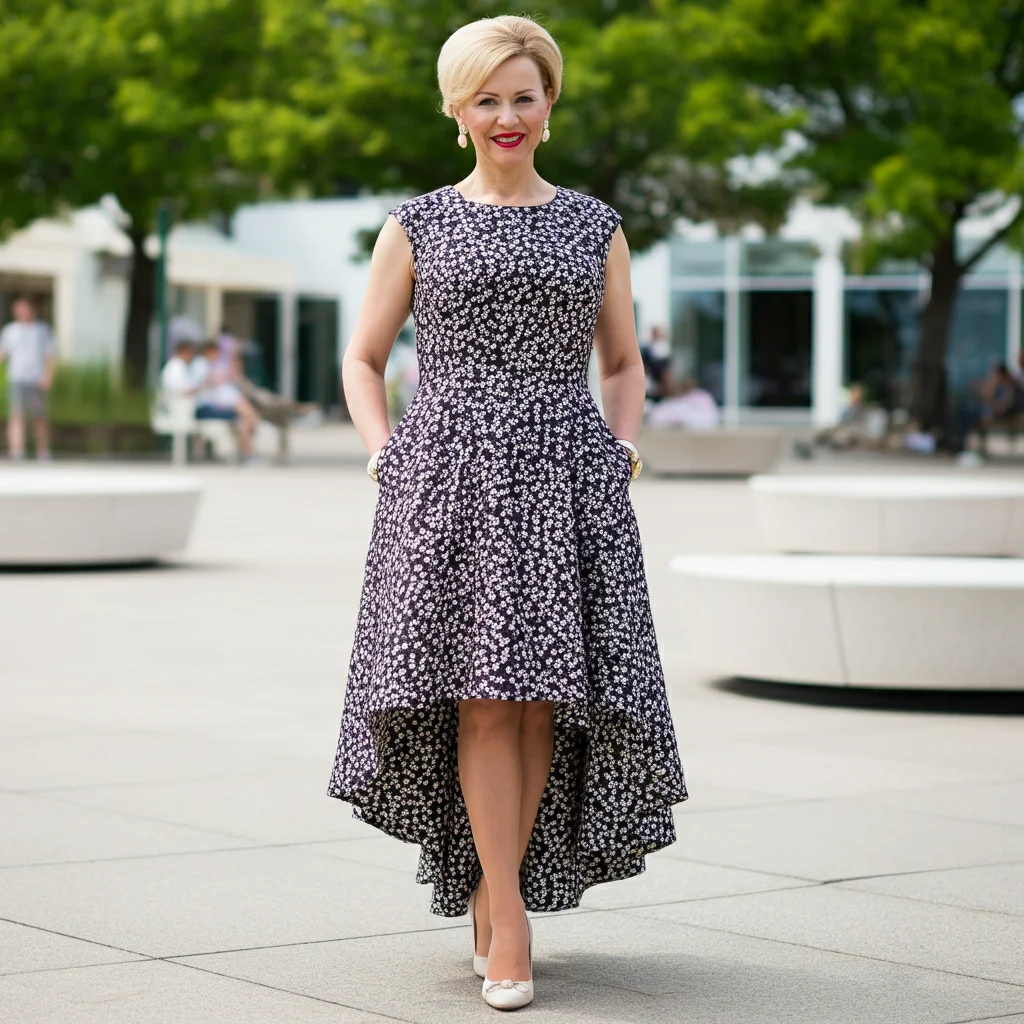 High-low hemline Dress with Kitten Heels