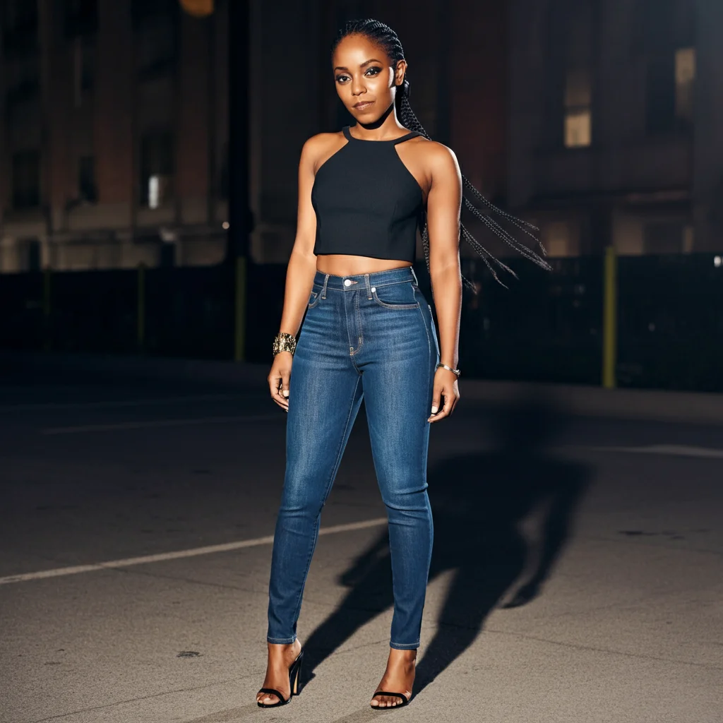 High-waisted Skinny Jeans and Crop Top