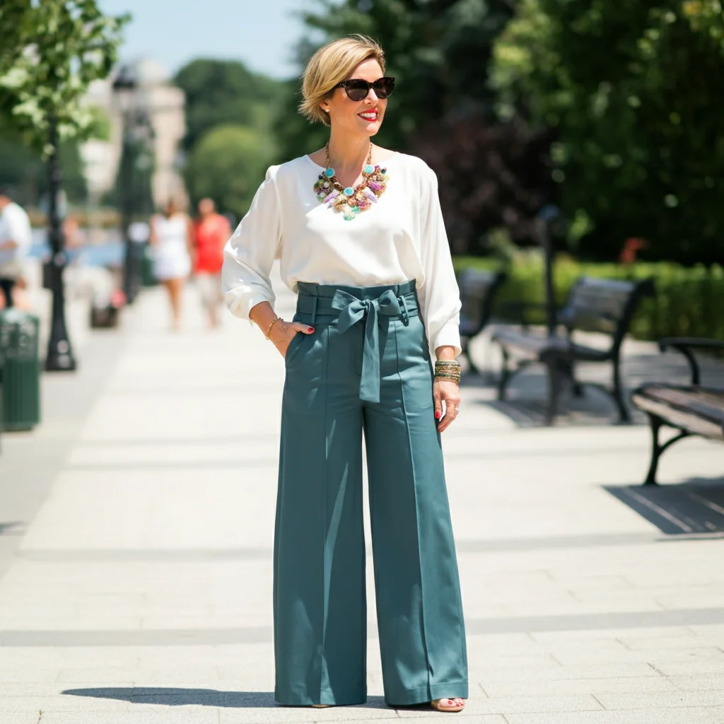 High-waisted Wide Leg Pants and a White Blouse