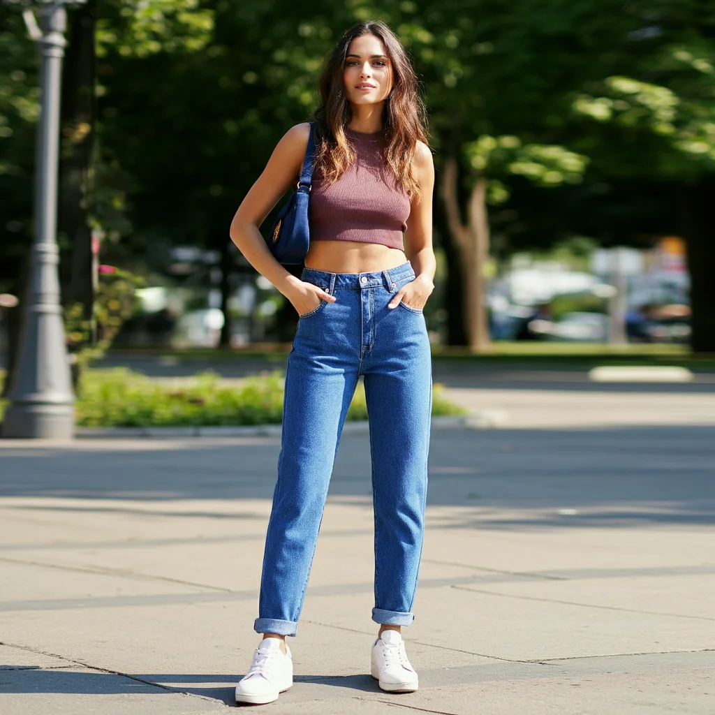 High-waisted jeans with Crop Top