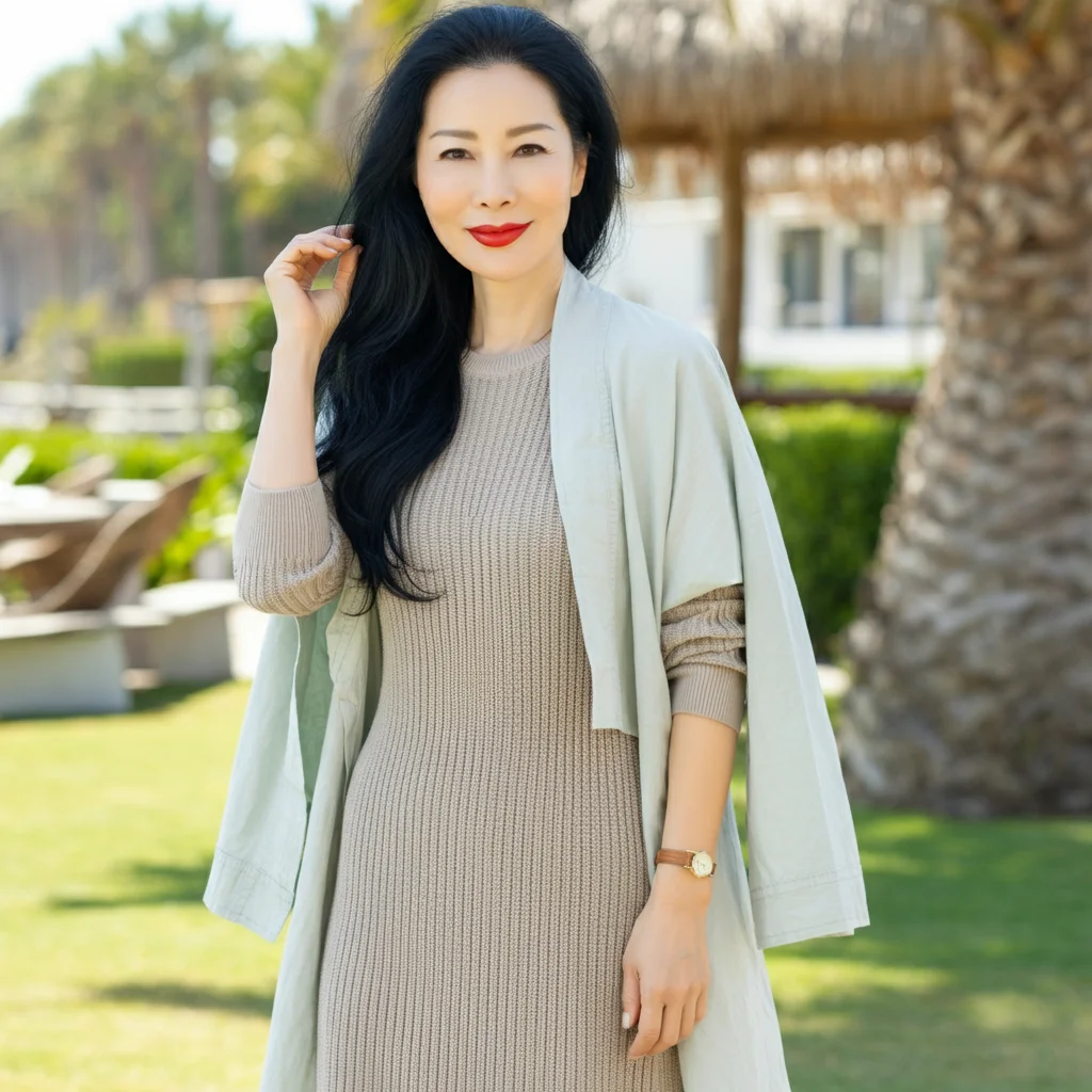 Knit Dress with a Lightweight Cotton Wrap