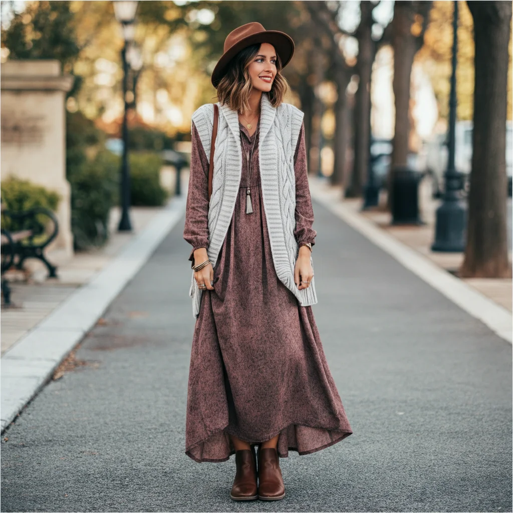 Knitted Vest with Maxi Dress