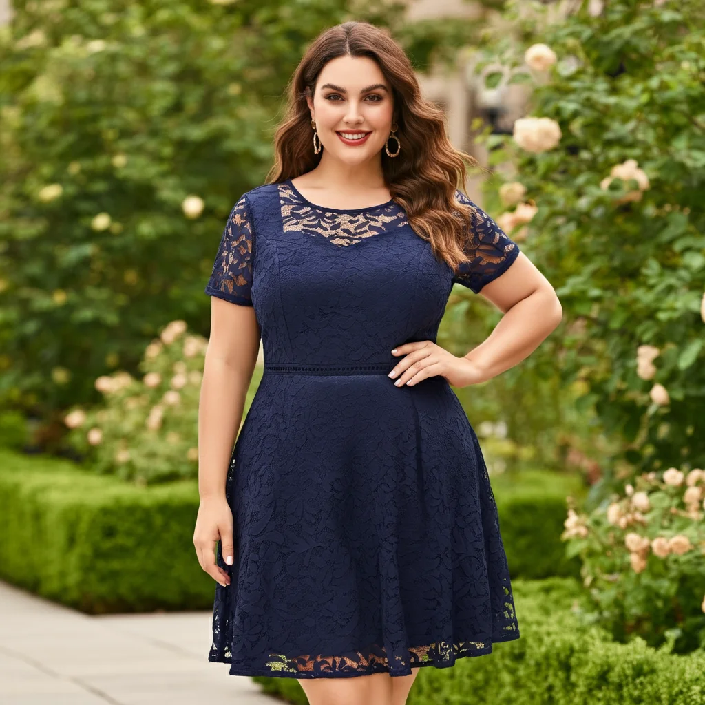 Lace Overlay Fit and Flare Dress