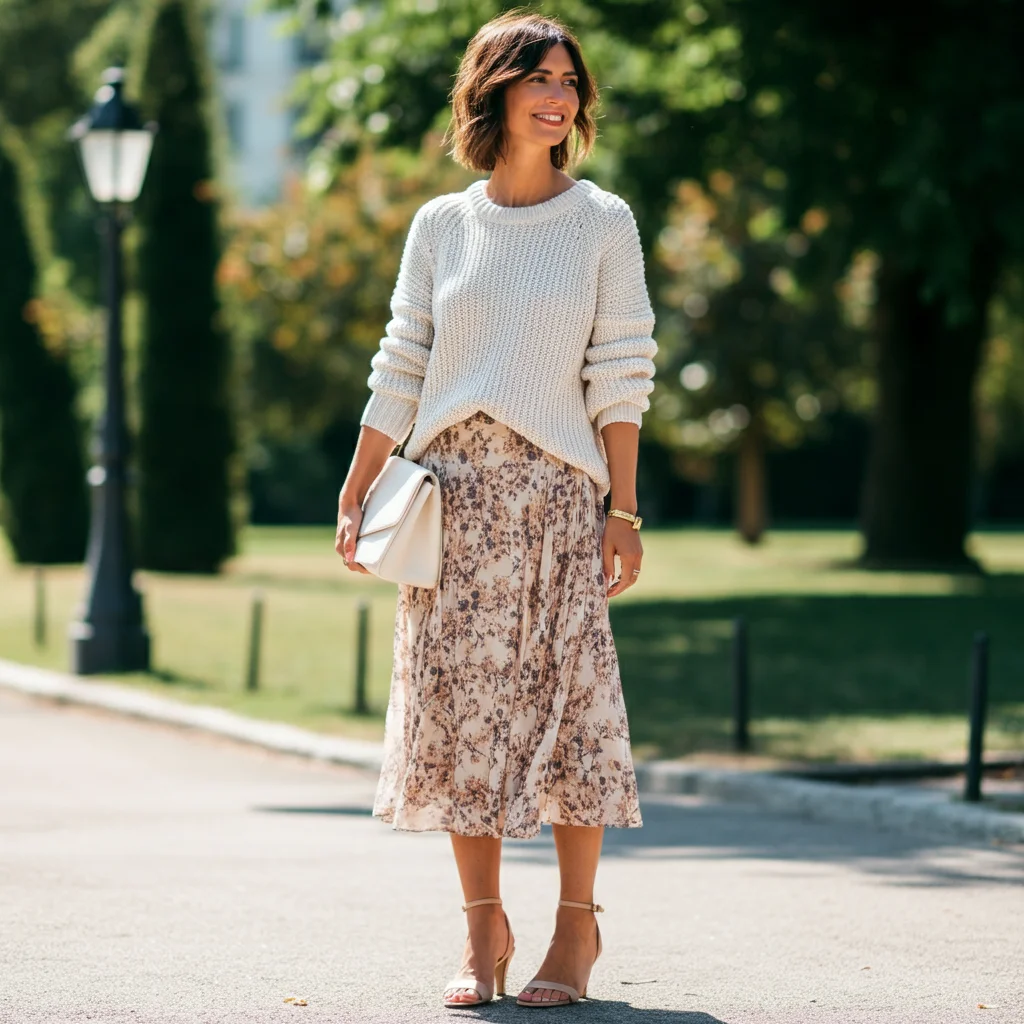 Light Knit Sweater with Midi Skirt