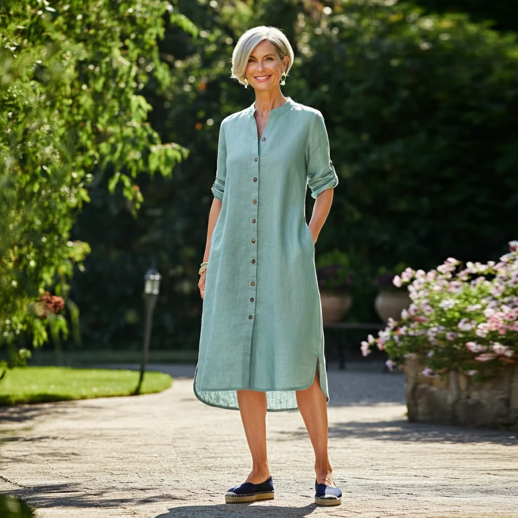 Linen Midi Dress with Espadrilles