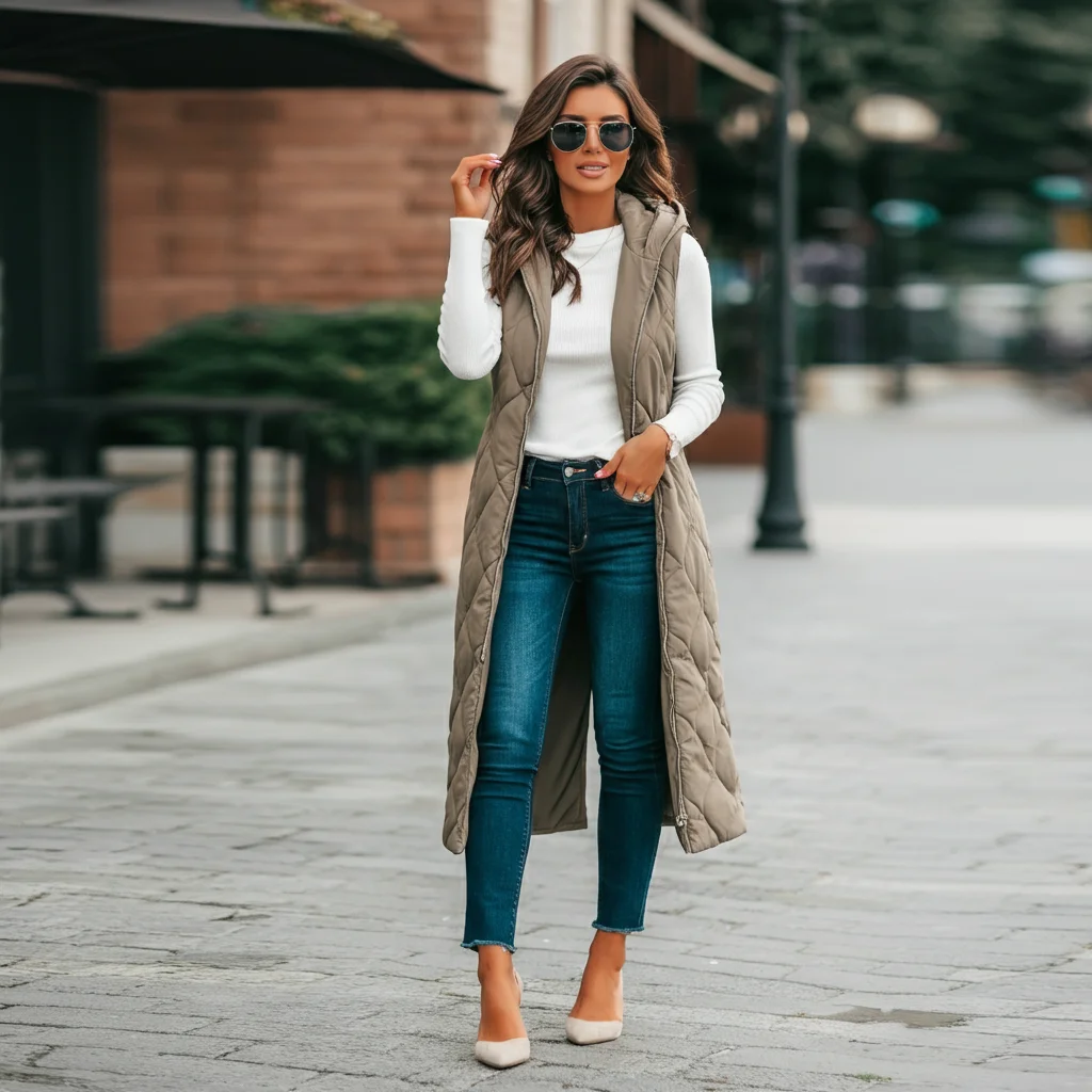 Long Vest with Skinny Jeans