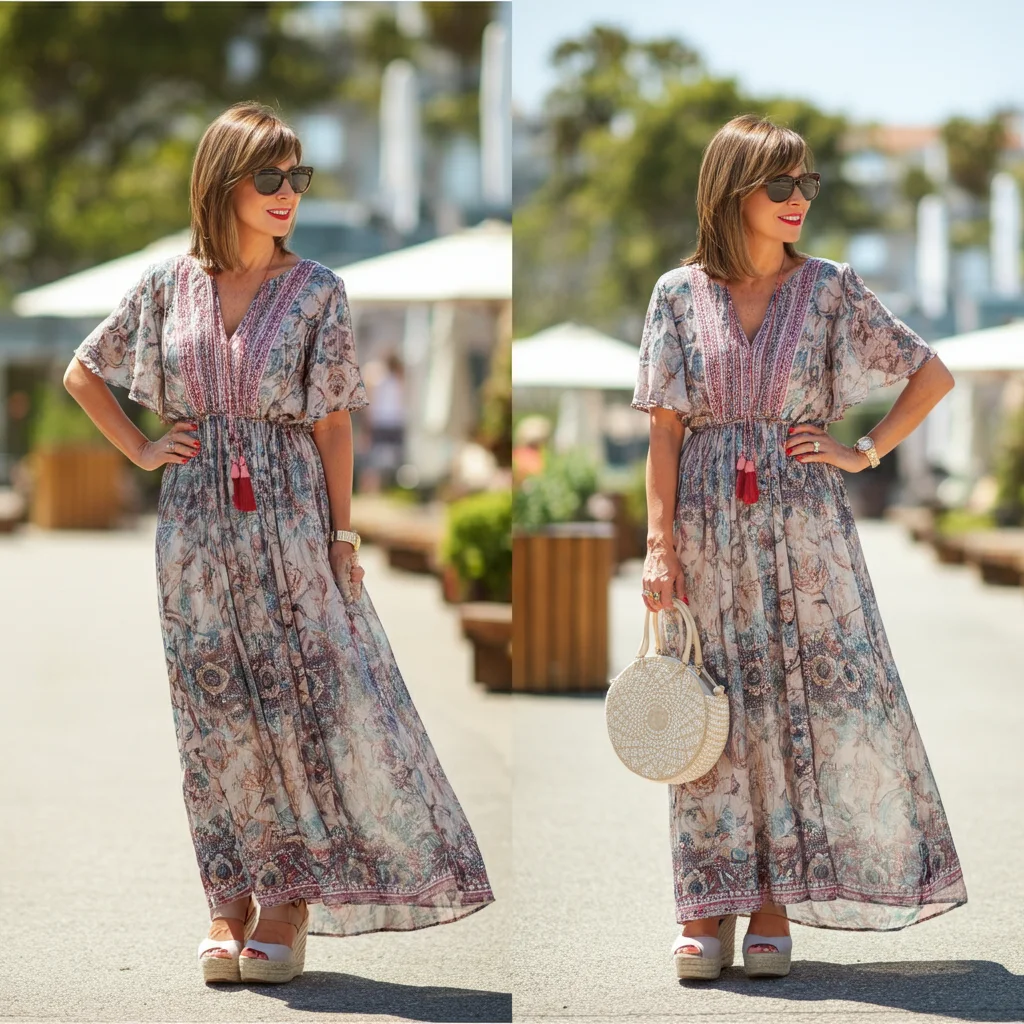 Maxi Dress with Wedge Sandals
