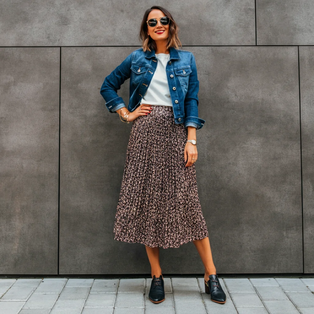 Midi Skirt and Denim Jacket