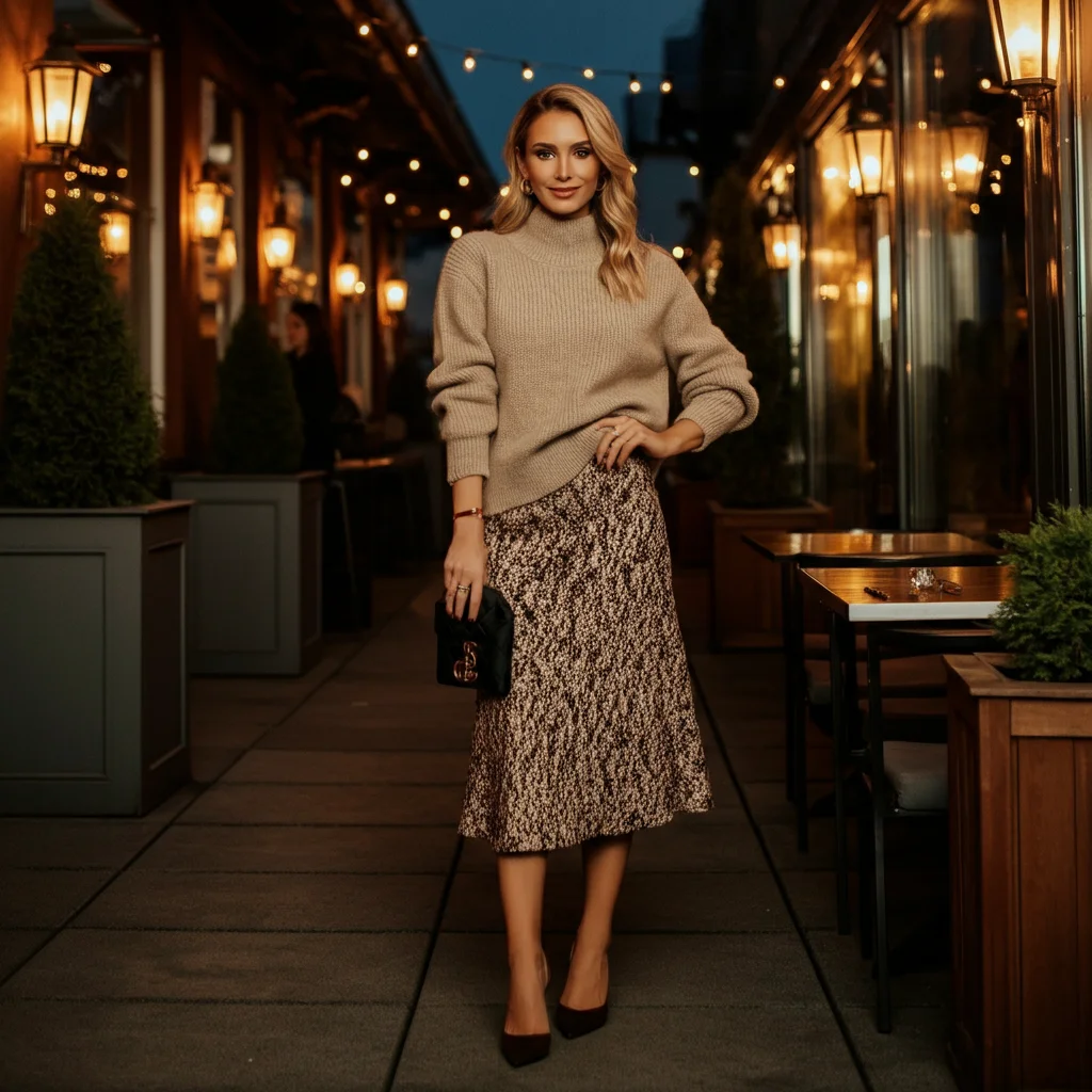 Midi Skirt and Fitted Sweater