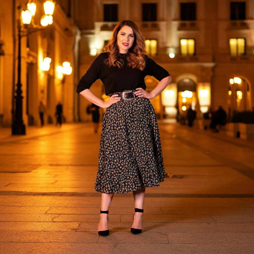 Midi Skirt with Statement Belt