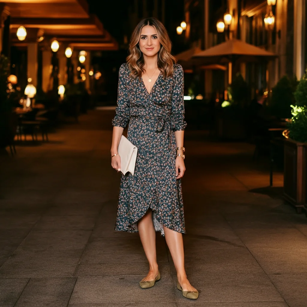 Midi Wrap Dress with Flats