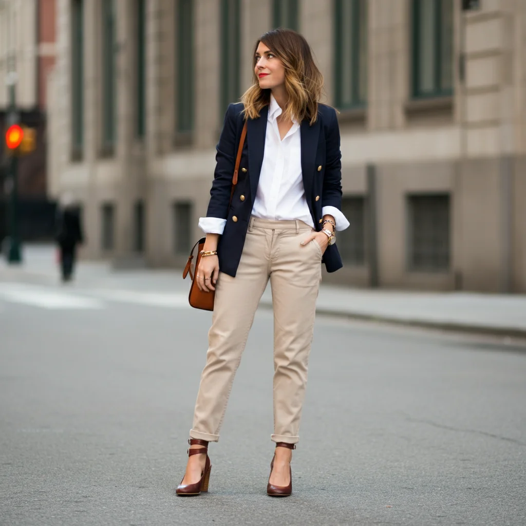 Navy Blazer & White Button-Up with Khaki Pants