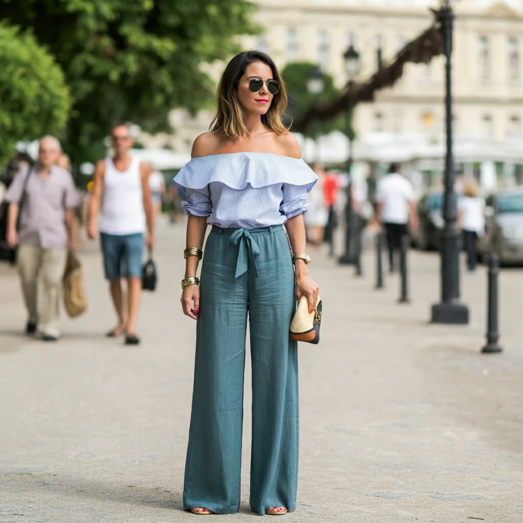 Off-shoulder top with Wide-Leg Pants