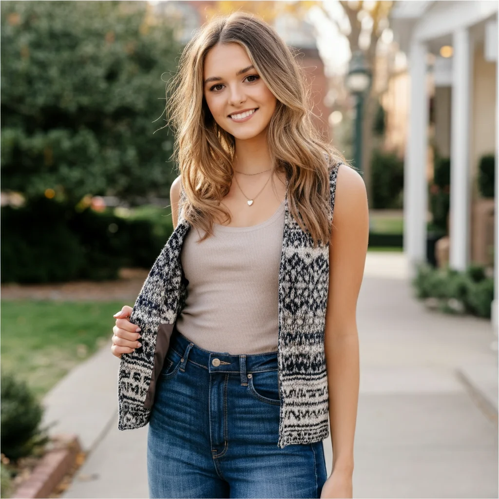 Open Front Vest with Tank Top