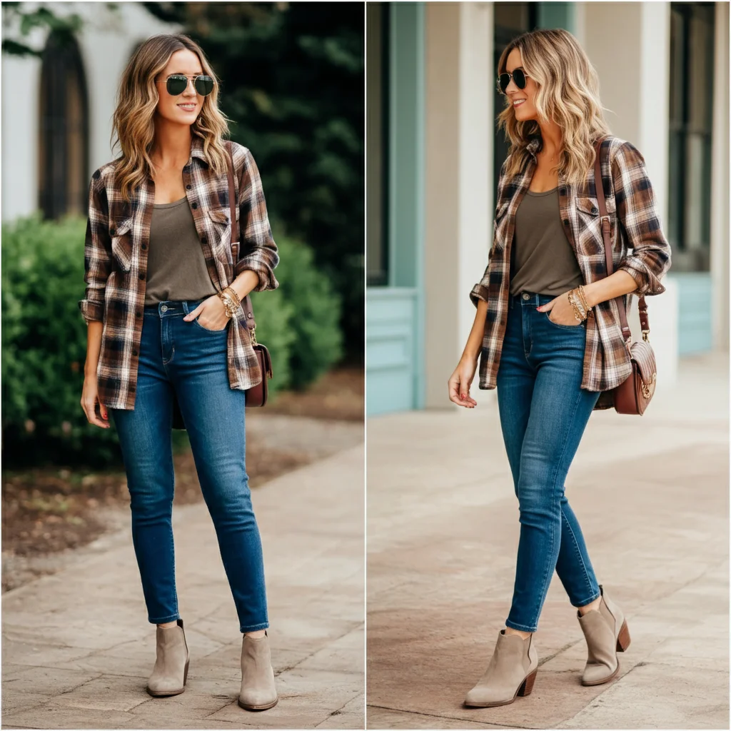 Open a Plaid Shirt with a Tank Top and Jeans