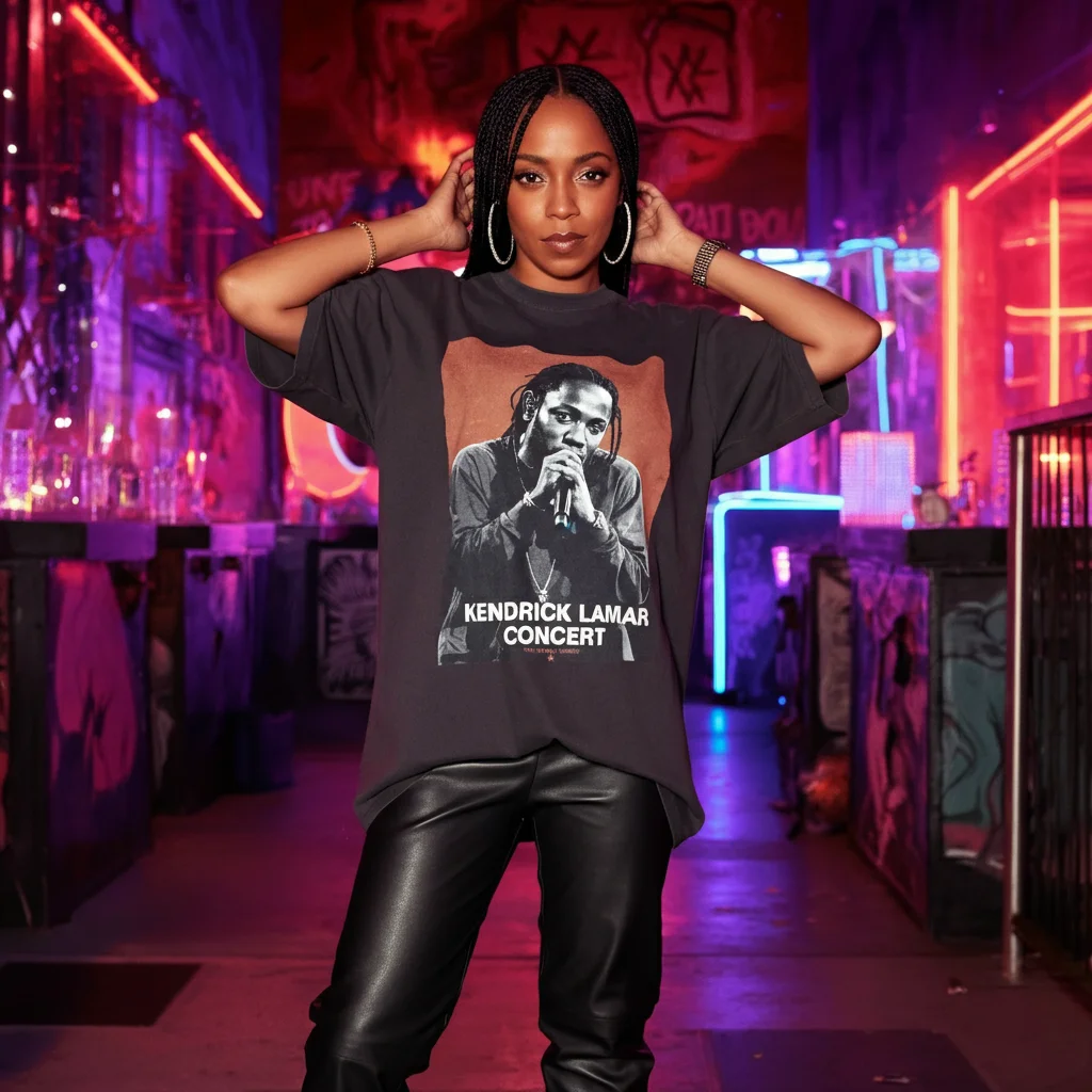 Oversized Graphic T-Shirt and Leather Pants