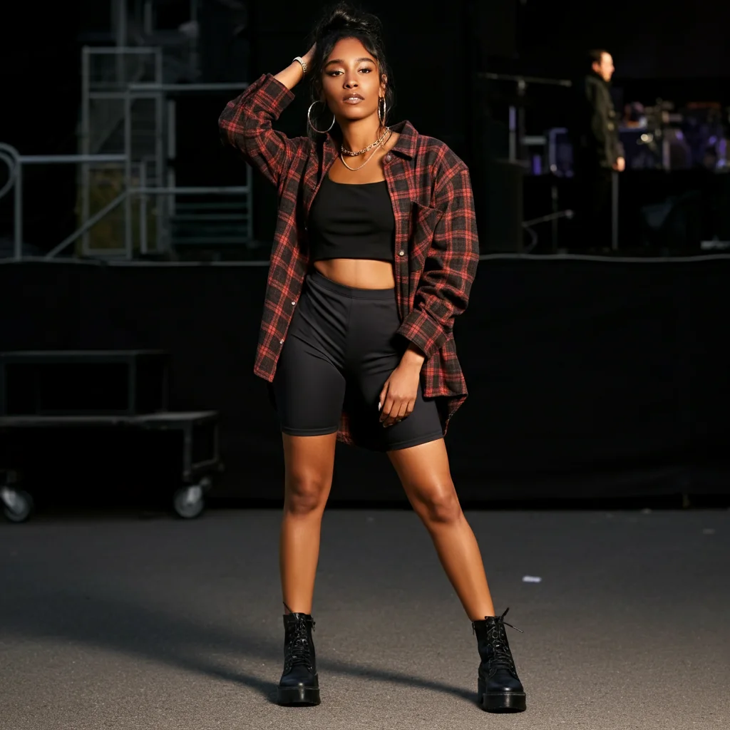 Plaid Shirt with Biker Shorts